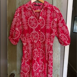 Red Zara puff sleeve dress